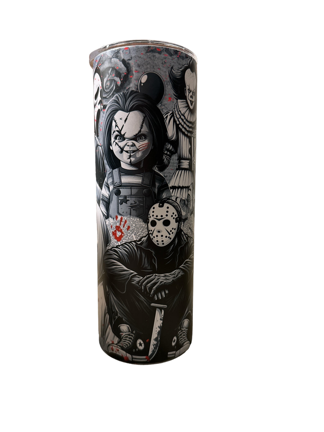 20oz GLOW-IN-THE-DARK Black & white horror tumbler